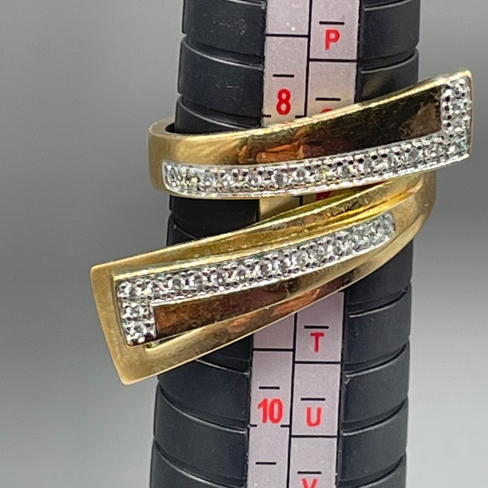 Seta Gold Tone Crystal Geometric Bypass Statement Ring Size 9 Modernist Design‎